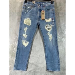 Levi's Men's 501 Original-Fit Button Fly Ripped Denim Jeans SZ 33X30